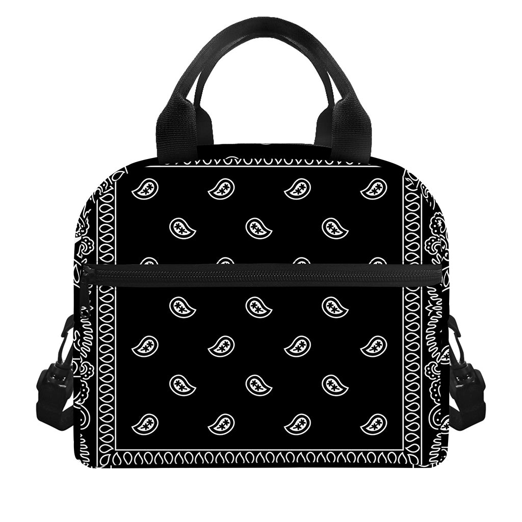 Black And White Paisley Bandana Print Insulated Lunch Bag