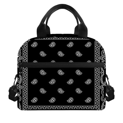 Black And White Paisley Bandana Print Insulated Lunch Bag