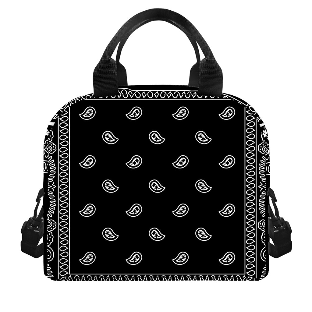 Black And White Paisley Bandana Print Insulated Lunch Bag