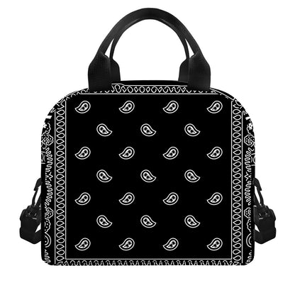 Black And White Paisley Bandana Print Insulated Lunch Bag