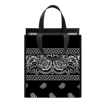 Black And White Paisley Bandana Print Insulated Lunch Tote