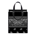 Black And White Paisley Bandana Print Insulated Lunch Tote