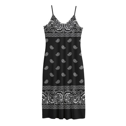 Black And White Paisley Bandana Print Jersey Midi Cami Dress