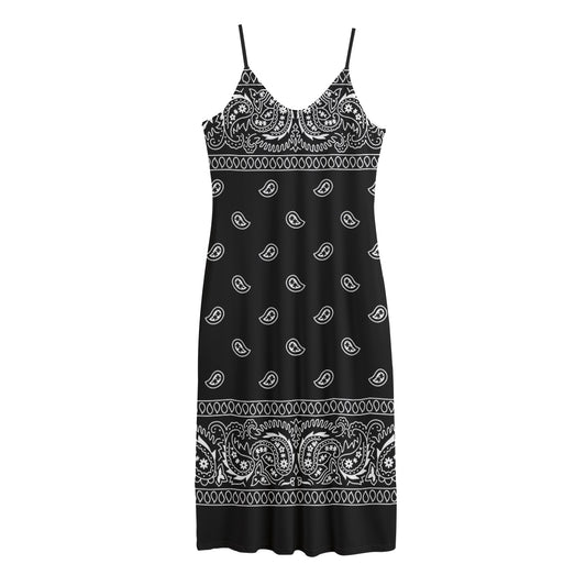 Black And White Paisley Bandana Print Jersey Midi Cami Dress