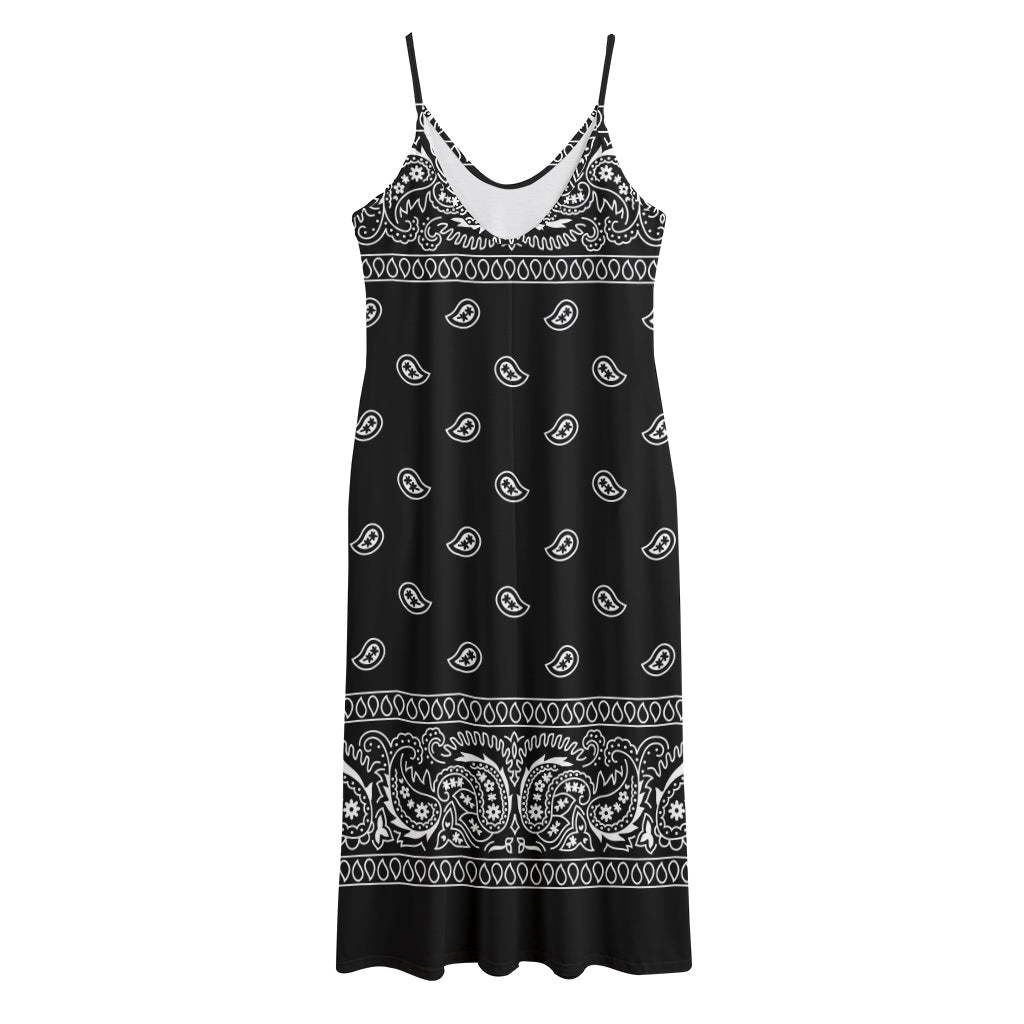 Black And White Paisley Bandana Print Jersey Midi Cami Dress