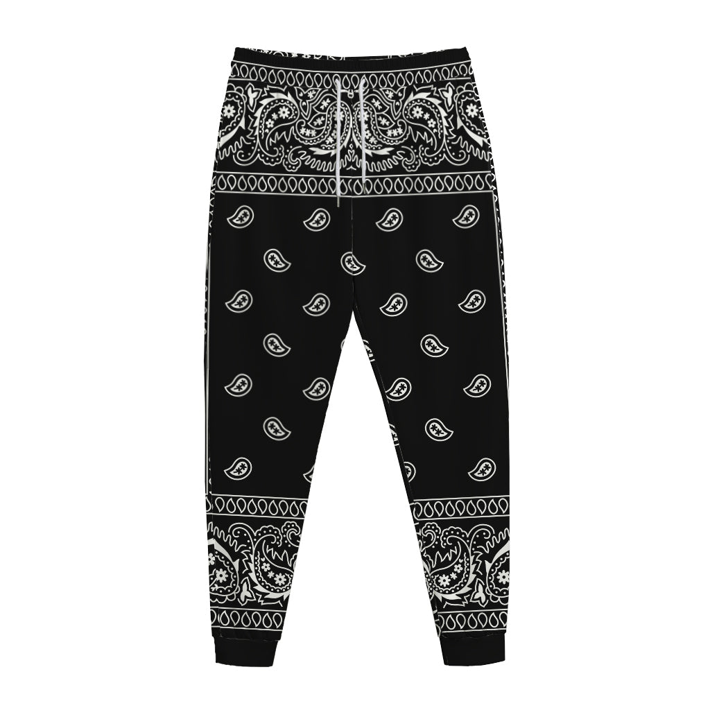 Black And White Paisley Bandana Print Jogger Pants