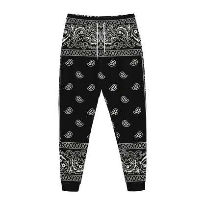 Black And White Paisley Bandana Print Jogger Pants