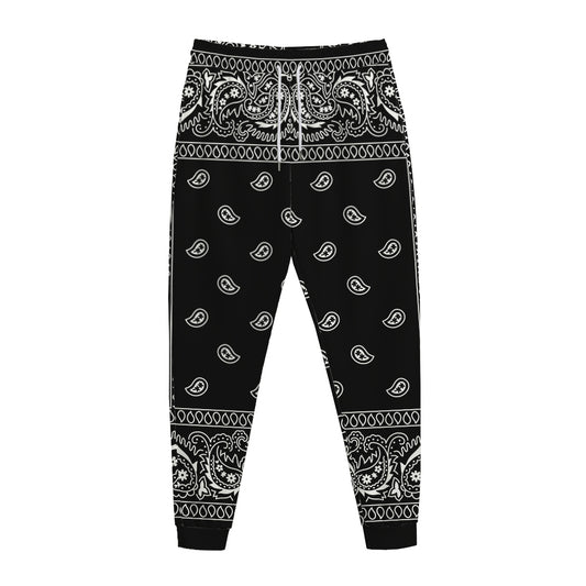 Black And White Paisley Bandana Print Jogger Pants