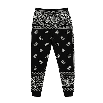 Black And White Paisley Bandana Print Jogger Pants