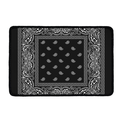 Black And White Paisley Bandana Print Kitchen Mat