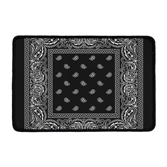Black And White Paisley Bandana Print Kitchen Mat