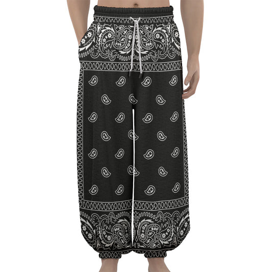 Black And White Paisley Bandana Print Lantern Pants