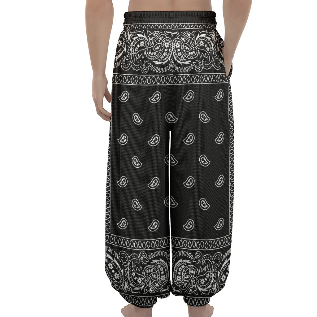Black And White Paisley Bandana Print Lantern Pants