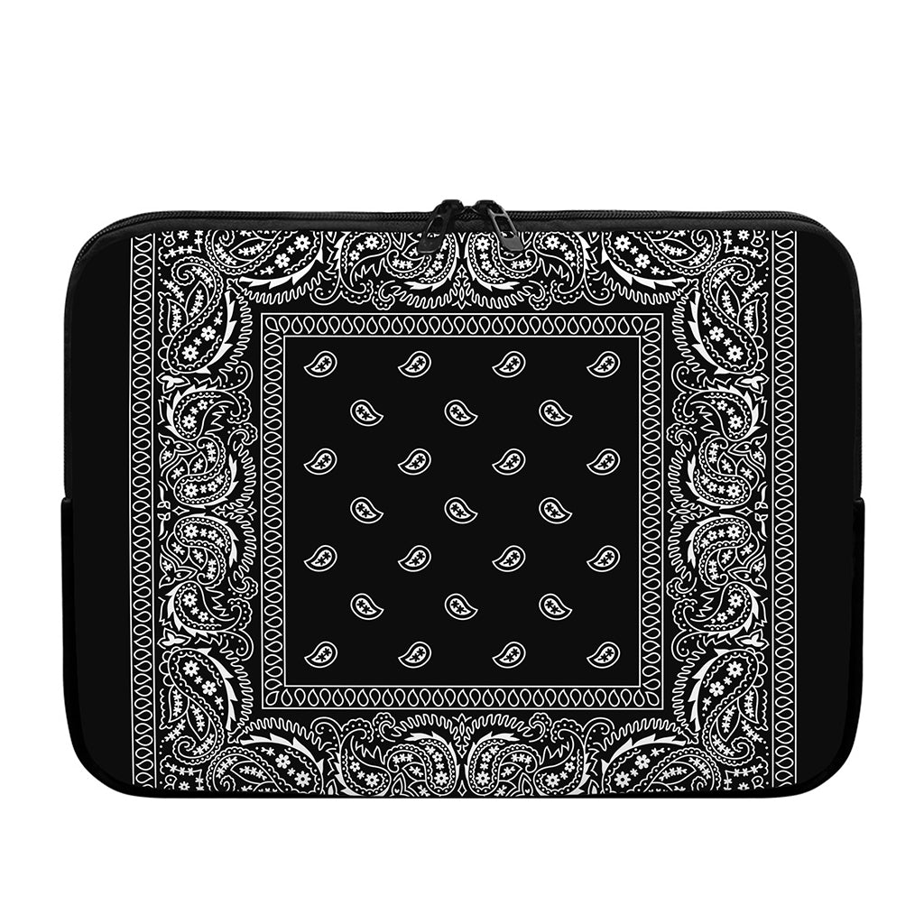 Black And White Paisley Bandana Print Laptop Sleeve