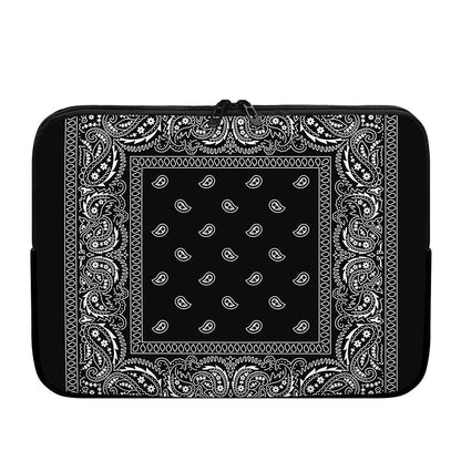 Black And White Paisley Bandana Print Laptop Sleeve