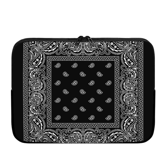 Black And White Paisley Bandana Print Laptop Sleeve