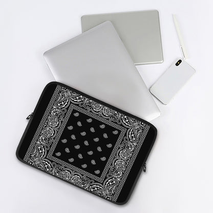 Black And White Paisley Bandana Print Laptop Sleeve