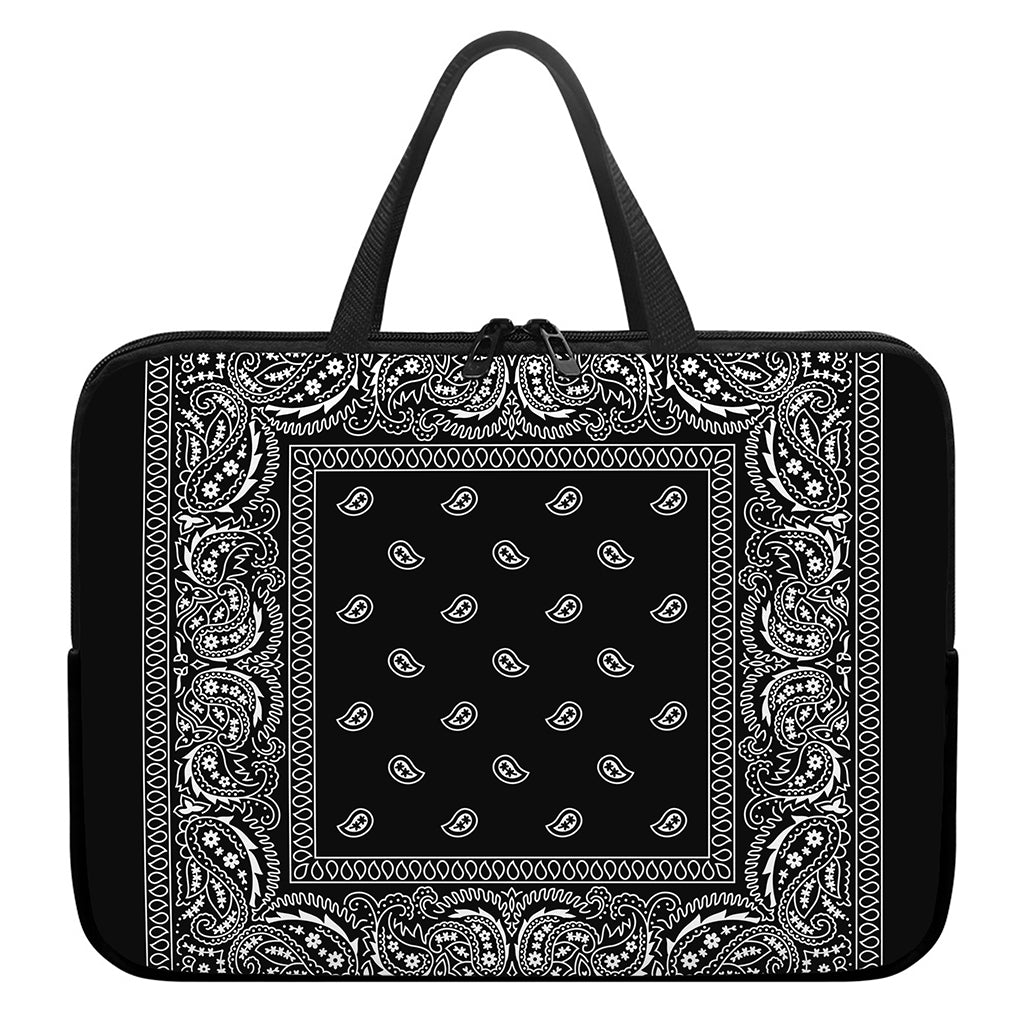 Black And White Paisley Bandana Print Laptop Sleeve With Handle
