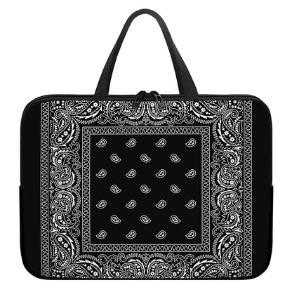 Black And White Paisley Bandana Print Laptop Sleeve With Handle
