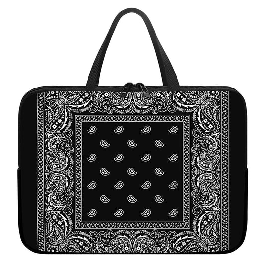 Black And White Paisley Bandana Print Laptop Sleeve With Handle