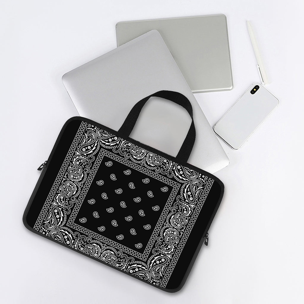 Black And White Paisley Bandana Print Laptop Sleeve With Handle