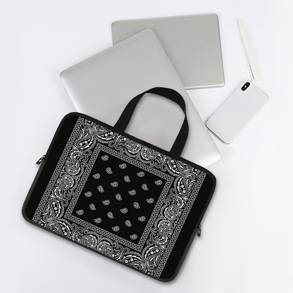 Black And White Paisley Bandana Print Laptop Sleeve With Handle