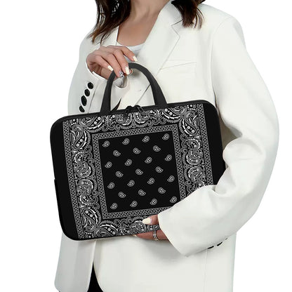 Black And White Paisley Bandana Print Laptop Sleeve With Handle