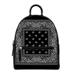 Black And White Paisley Bandana Print Leather Backpack