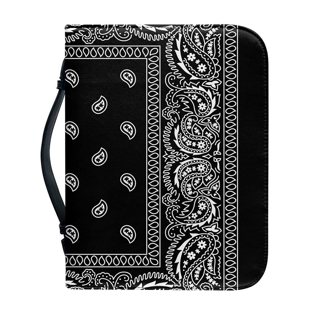 Black And White Paisley Bandana Print Leather Bible Cover