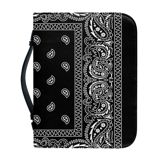 Black And White Paisley Bandana Print Leather Bible Cover