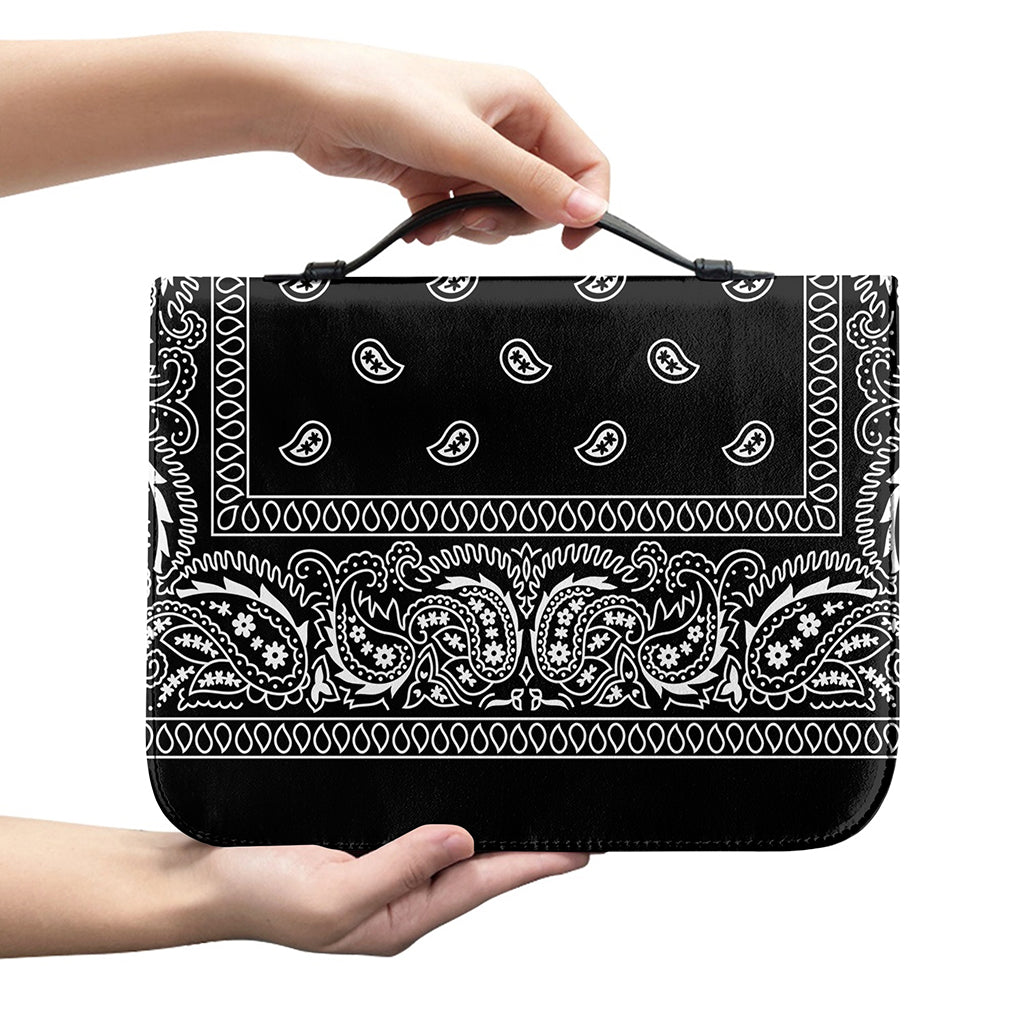 Black And White Paisley Bandana Print Leather Bible Cover