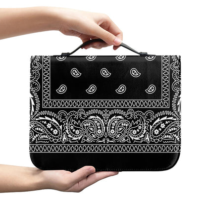 Black And White Paisley Bandana Print Leather Bible Cover
