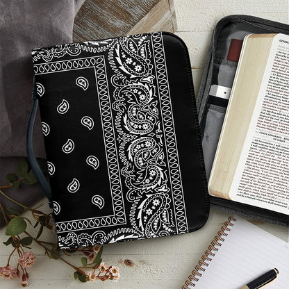 Black And White Paisley Bandana Print Leather Bible Cover