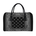 Black And White Paisley Bandana Print Leather Duffel Bag