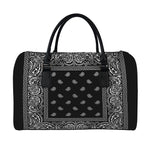 Black And White Paisley Bandana Print Leather Duffle Bag