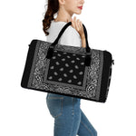 Black And White Paisley Bandana Print Leather Duffle Bag