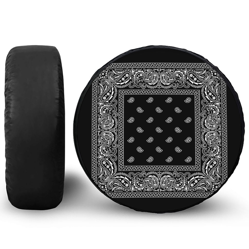 Black And White Paisley Bandana Print Leather Spare Tire Cover