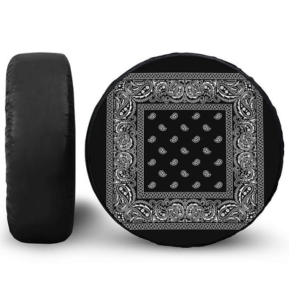 Black And White Paisley Bandana Print Leather Spare Tire Cover