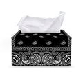 Black And White Paisley Bandana Print Leather Tissue Box Cover