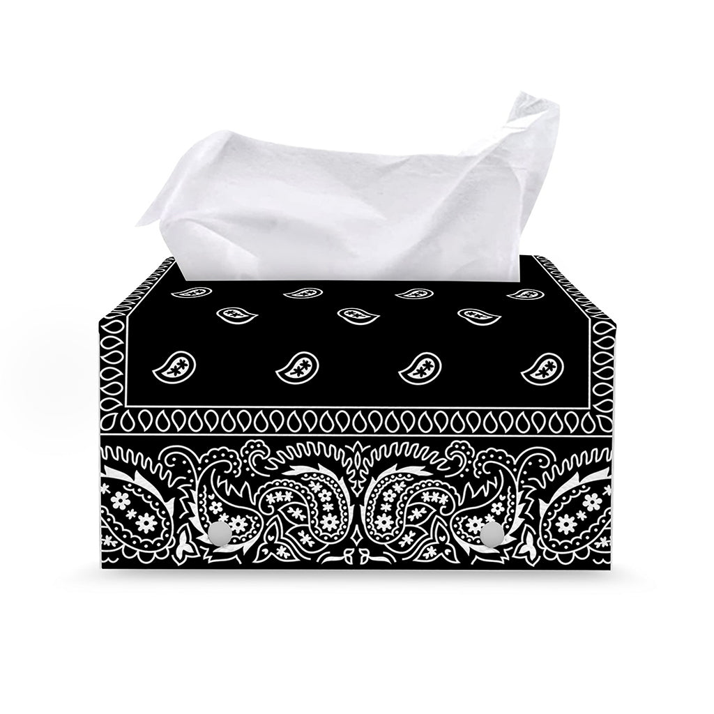 Black And White Paisley Bandana Print Leather Tissue Box Cover