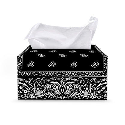 Black And White Paisley Bandana Print Leather Tissue Box Cover