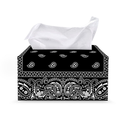 Black And White Paisley Bandana Print Leather Tissue Box Cover