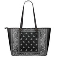 Black And White Paisley Bandana Print Leather Tote Bag With Zipper