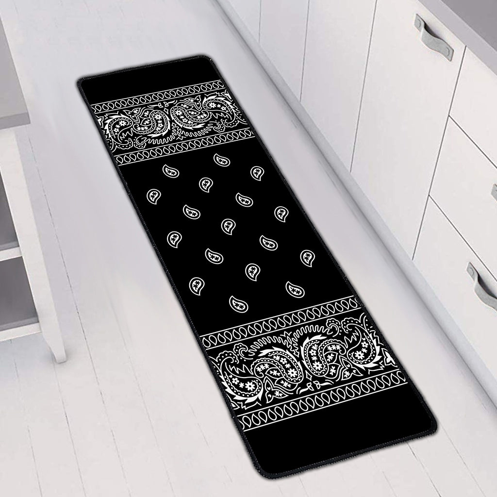 Black And White Paisley Bandana Print Long Kitchen Mat