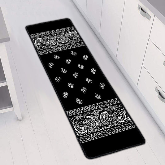 Black And White Paisley Bandana Print Long Kitchen Mat