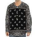 Black And White Paisley Bandana Print Long Sleeve Baseball Jersey