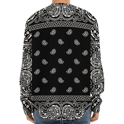 Black And White Paisley Bandana Print Long Sleeve Baseball Jersey