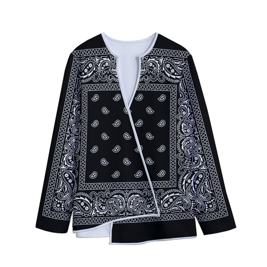 Black And White Paisley Bandana Print Long Sleeve Short Coat