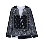 Black And White Paisley Bandana Print Long Sleeve Short Coat