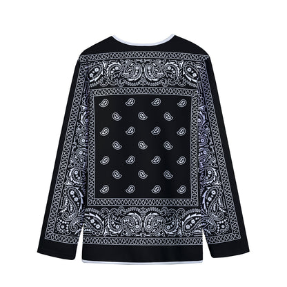 Black And White Paisley Bandana Print Long Sleeve Short Coat